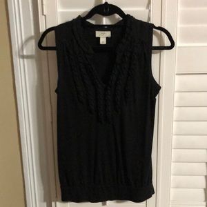 Loft Sleeveless Split Neck Top with Ruffle Detail